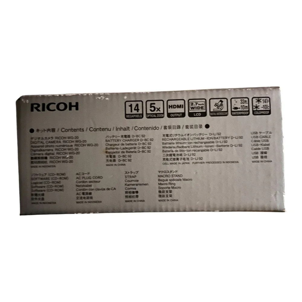 Ricoh WG-20 Waterproof Digital Camera Black 14MP 5x Optical Zoom Rugged Boxed‎